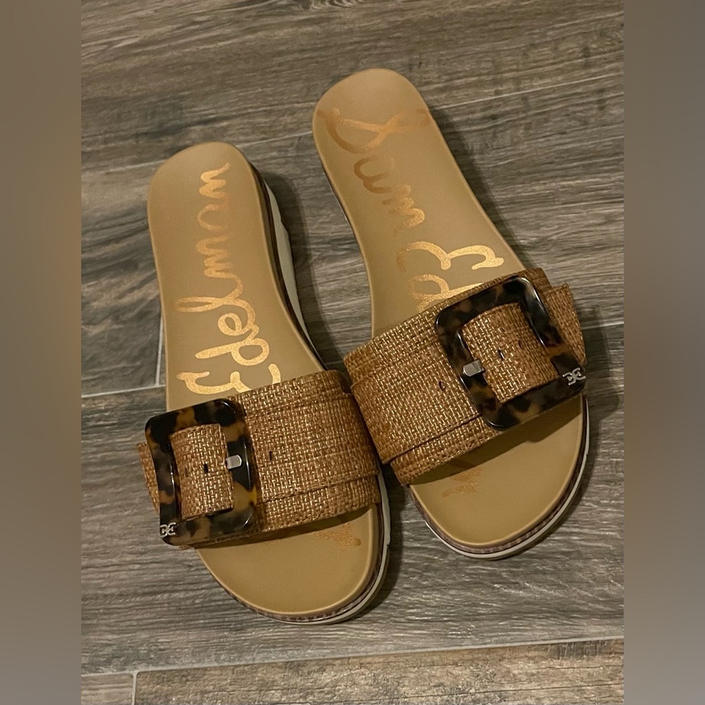 Sam Edelman Ariane Big Buckle Platform Slide Sandal in Cuoio  Sz. 8.5 - Picture 6 of 9